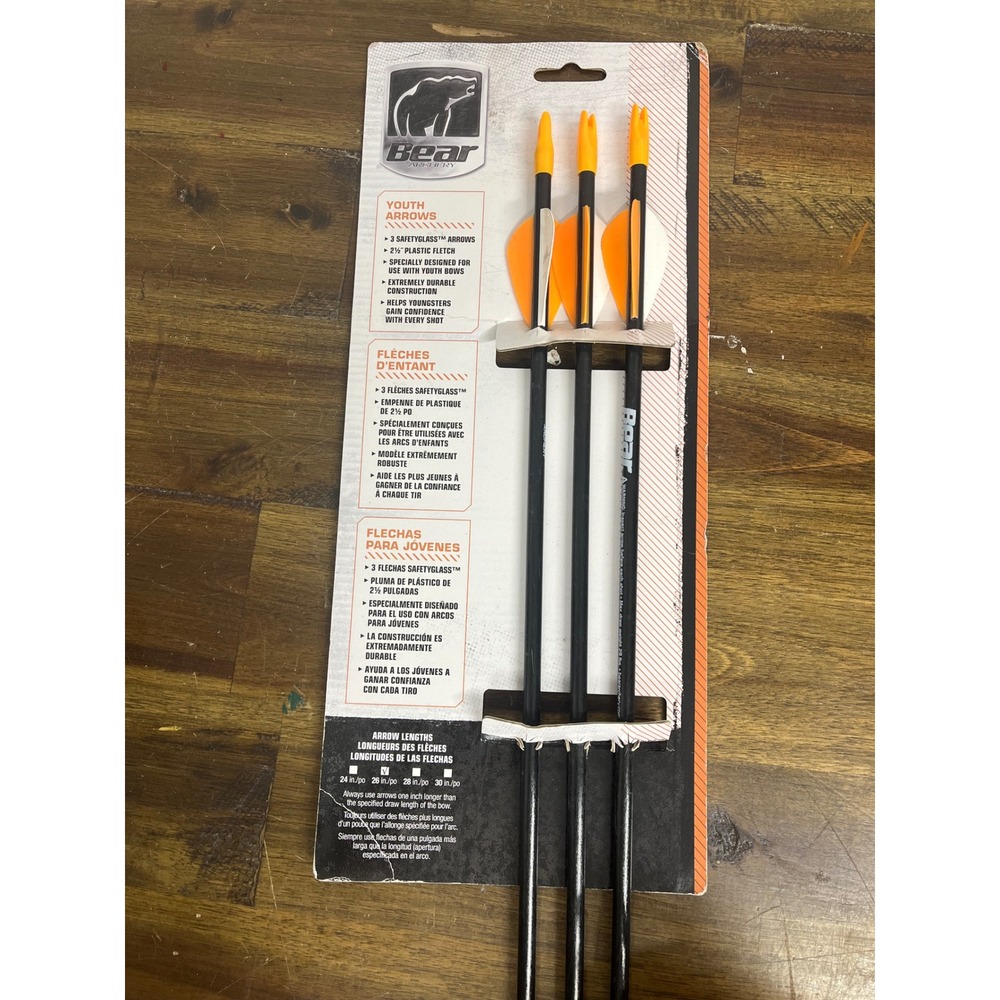 Bear Archery Youth Safetyglass Arrows 26 Inch 3 Pack Orange White AS3800003